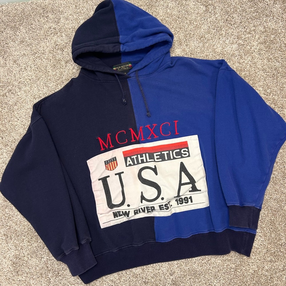 USA Athletics MCMXCI Colorblock Hoodie New‎ River Vintage Men Size Medium 90s